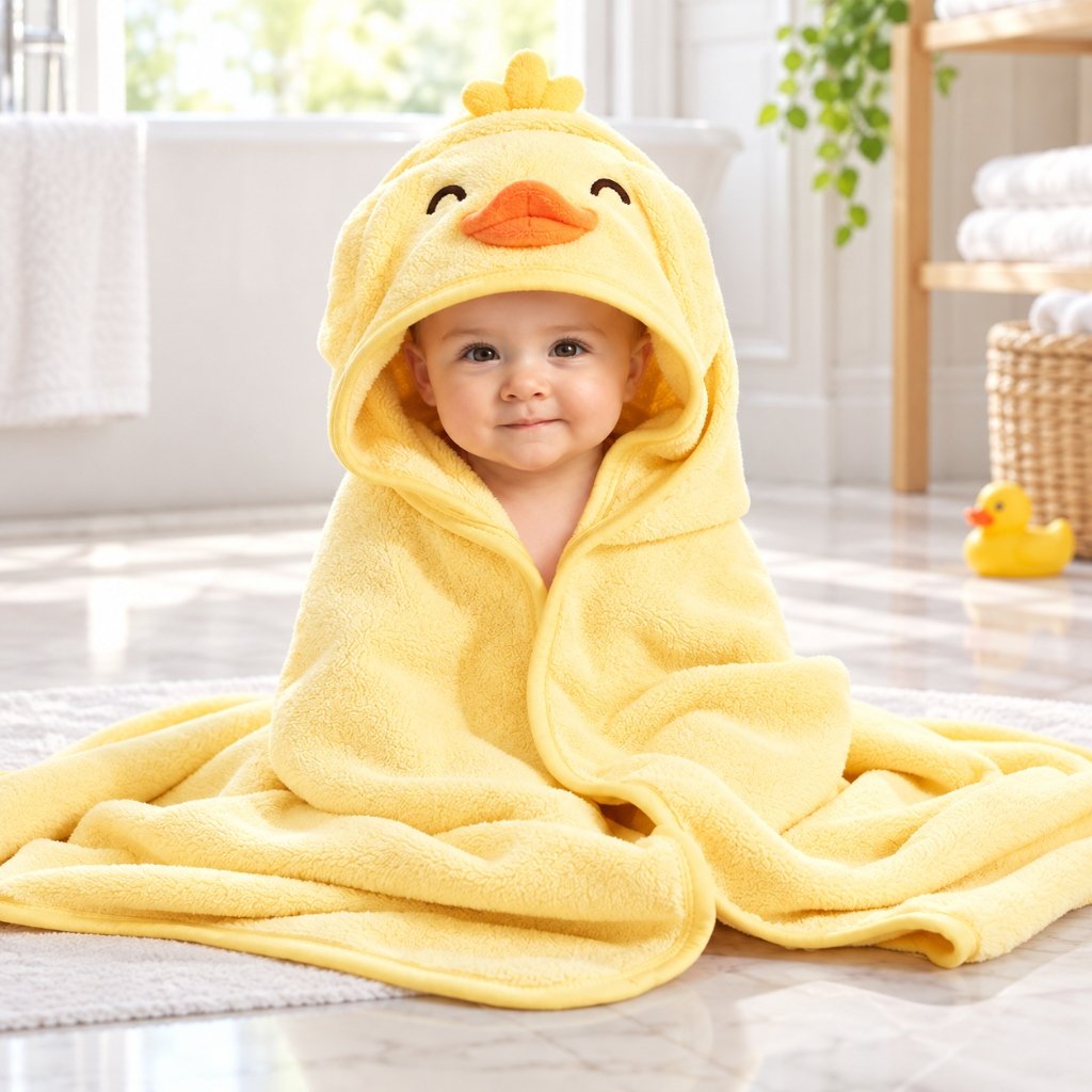 Soft Organic Yellow Duck Baby Hooded Bath Towel