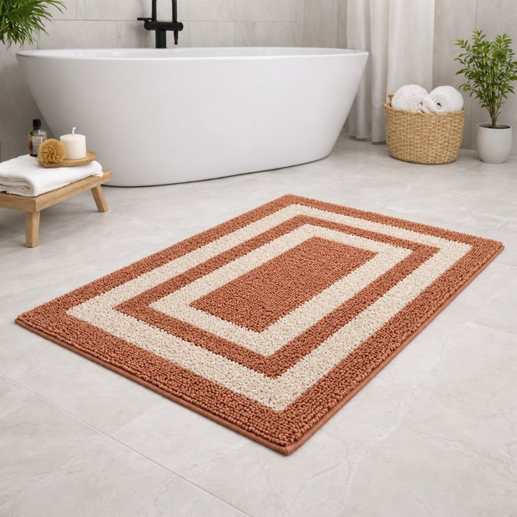 Luxury Plush Terracotta & Ivory Microfiber Bath Rug