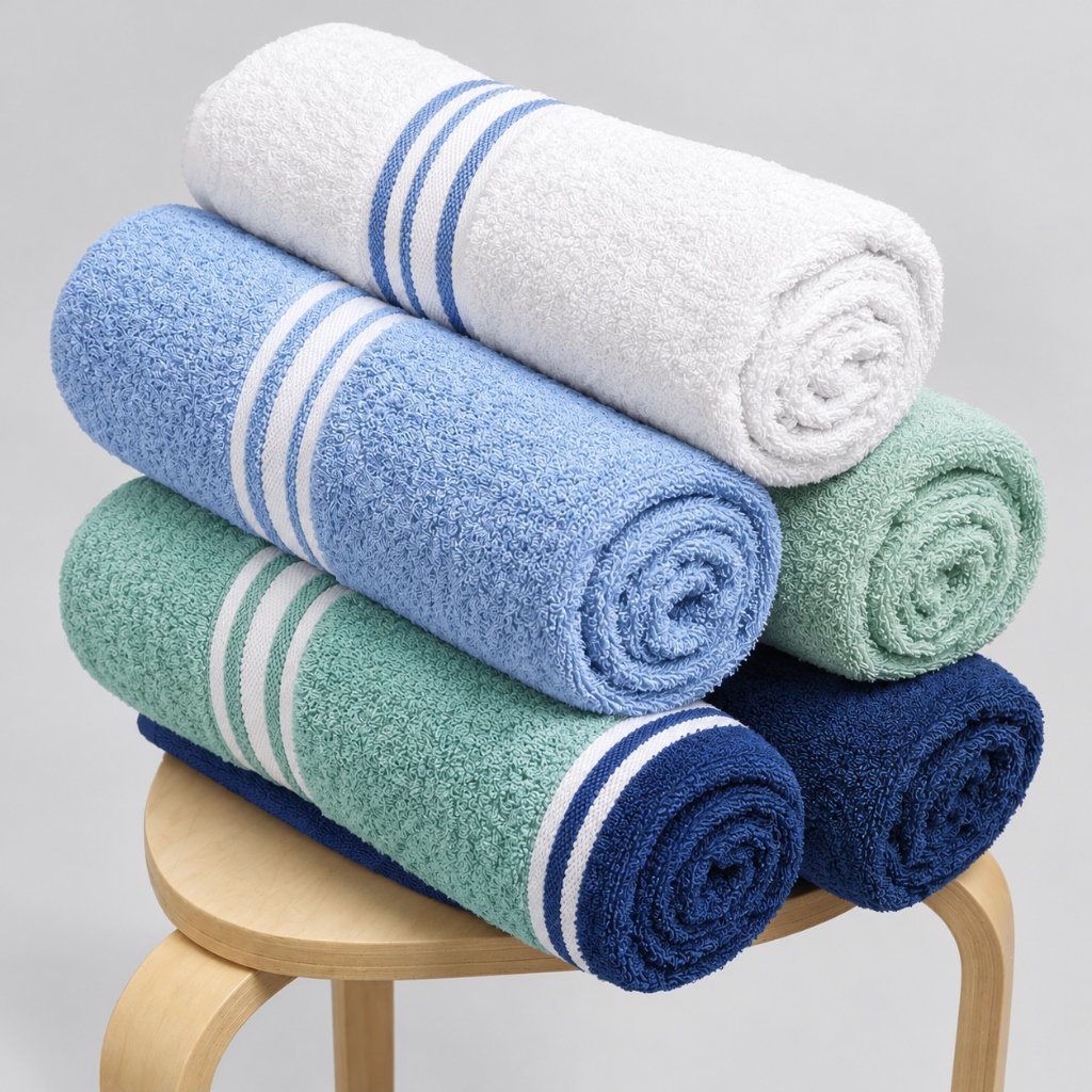 Premium Rolled Striped Cotton Bath Towels